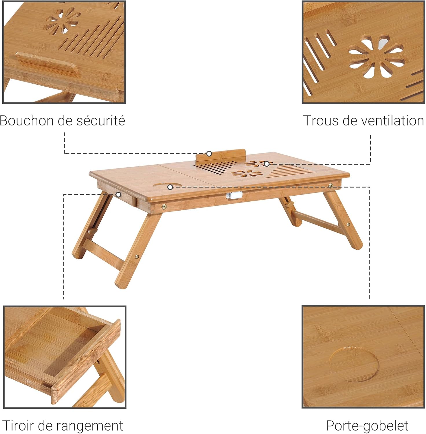 Thumbnail 5 de HOMCOM Table de lit bambou inclinable 55x35 cm
