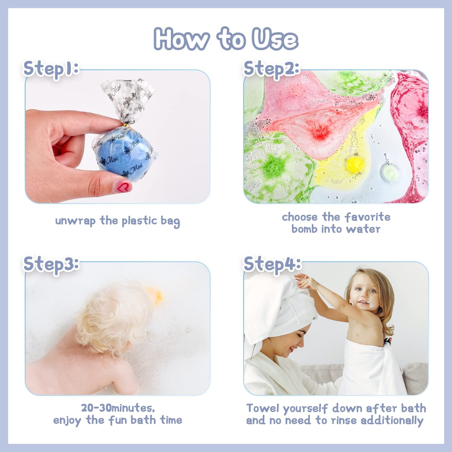Thumbnail 5 de Bath Bombs for Kids (12 pcs) with Surprise Crystal Toys Inside – Handmade Natural & Organic Bubble Bath Gift Set