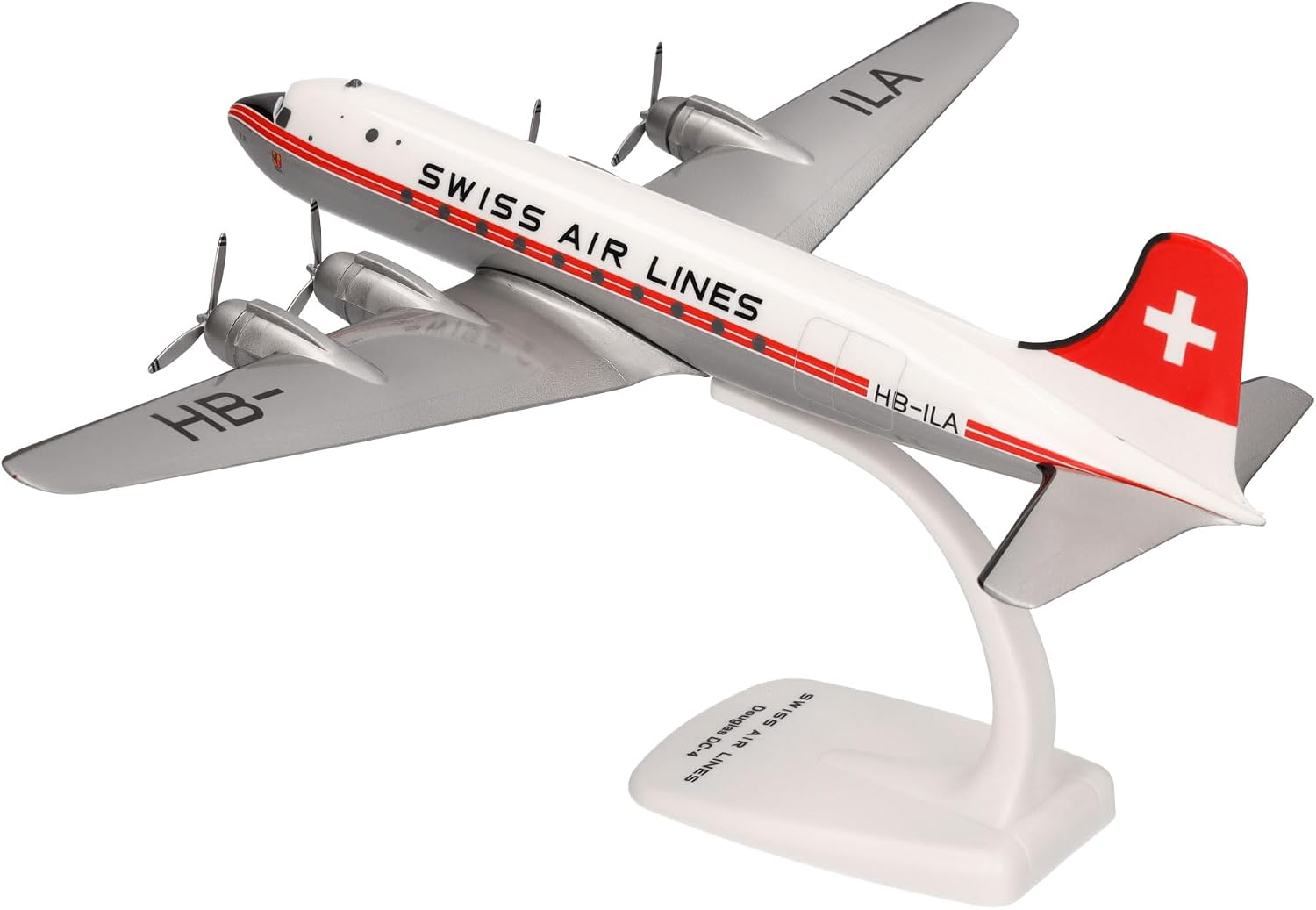 Detalle 1 de Herpa Swissair Douglas DC-4 – model samolotu SnapFit 1:125 z podstawką