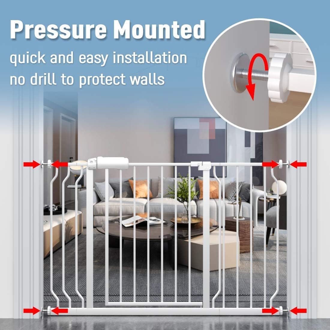Detalle 2 de ALLAIBB Extra-Wide Pressure-Mounted Baby Gate, Auto-Close, Two-Way Swing