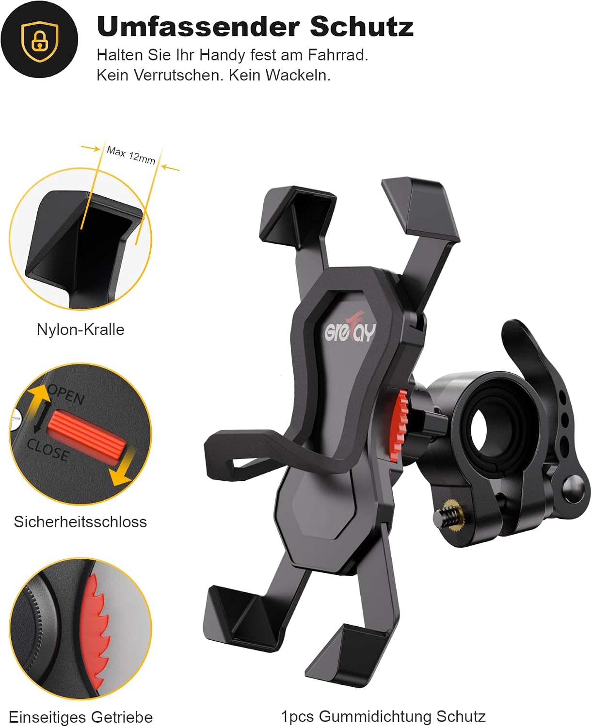 Detalle 2 de Grefay Fahrrad Handyhalterung Universal 3,5–6,5 Zoll