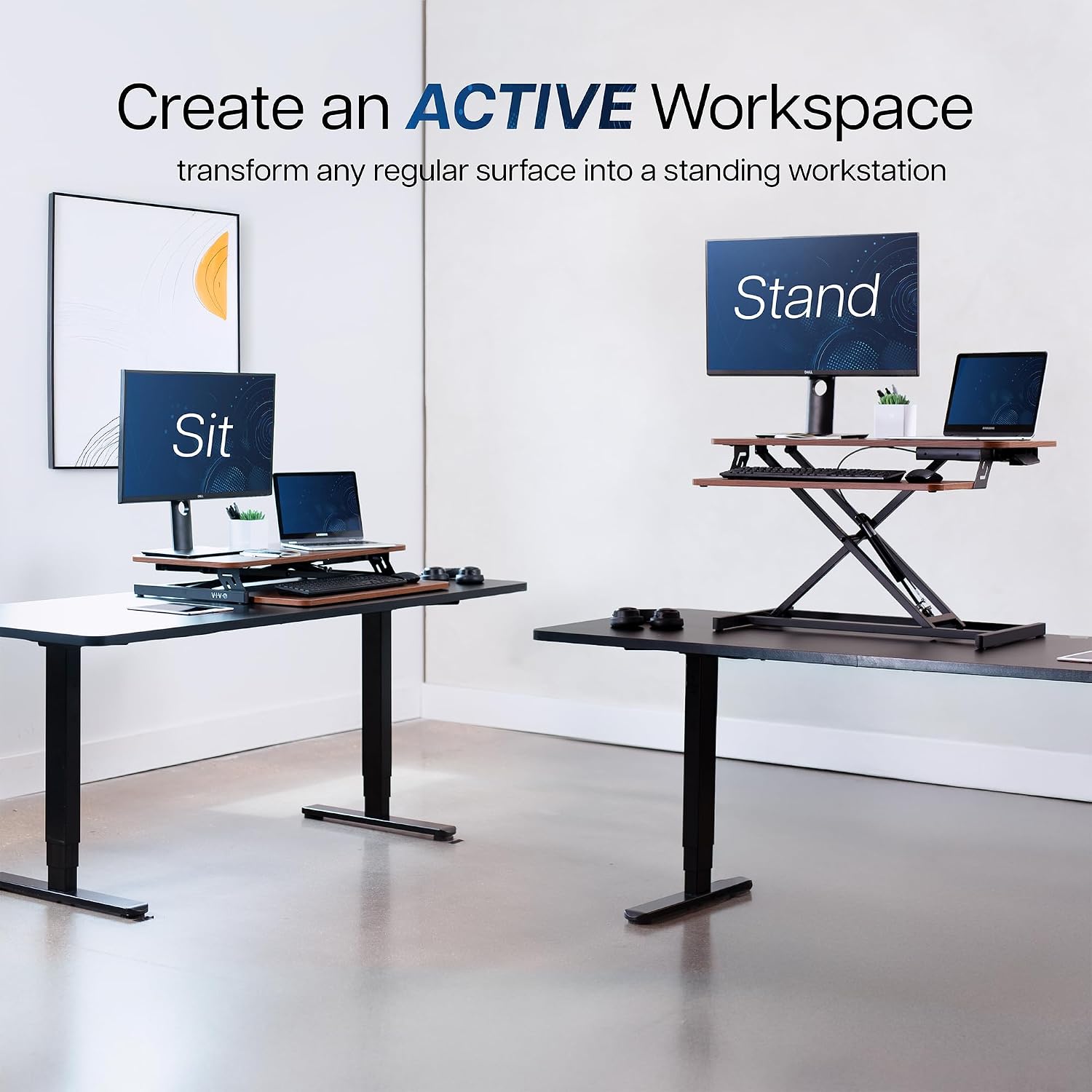 Thumbnail 3 de VIVO DESK-V000SD 32-Inch Standing Desk Riser, Dark Walnut, Two-Tier Design