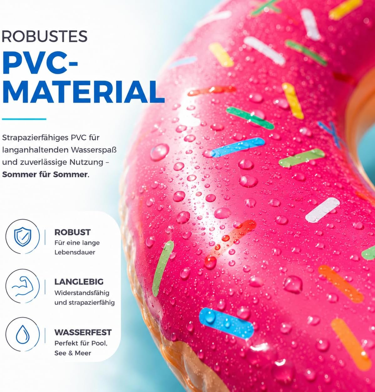 Detalle 2 de Aufblasbarer Schwimmring – XXL Donut 120 cm Durchmesser, Biss-Design, für Erwachsene & Kinder (Farbauswahl)