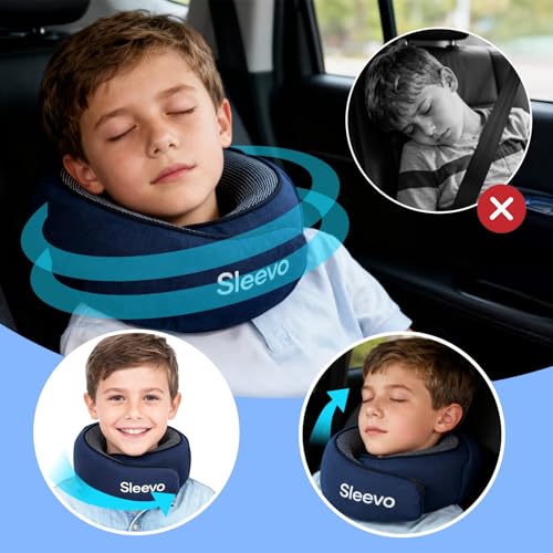 Detalle de Sleevo Nackenkissen Flugzeug Kinder mit Kapuze & Memory Foam – Blau, ab 6 Jahren