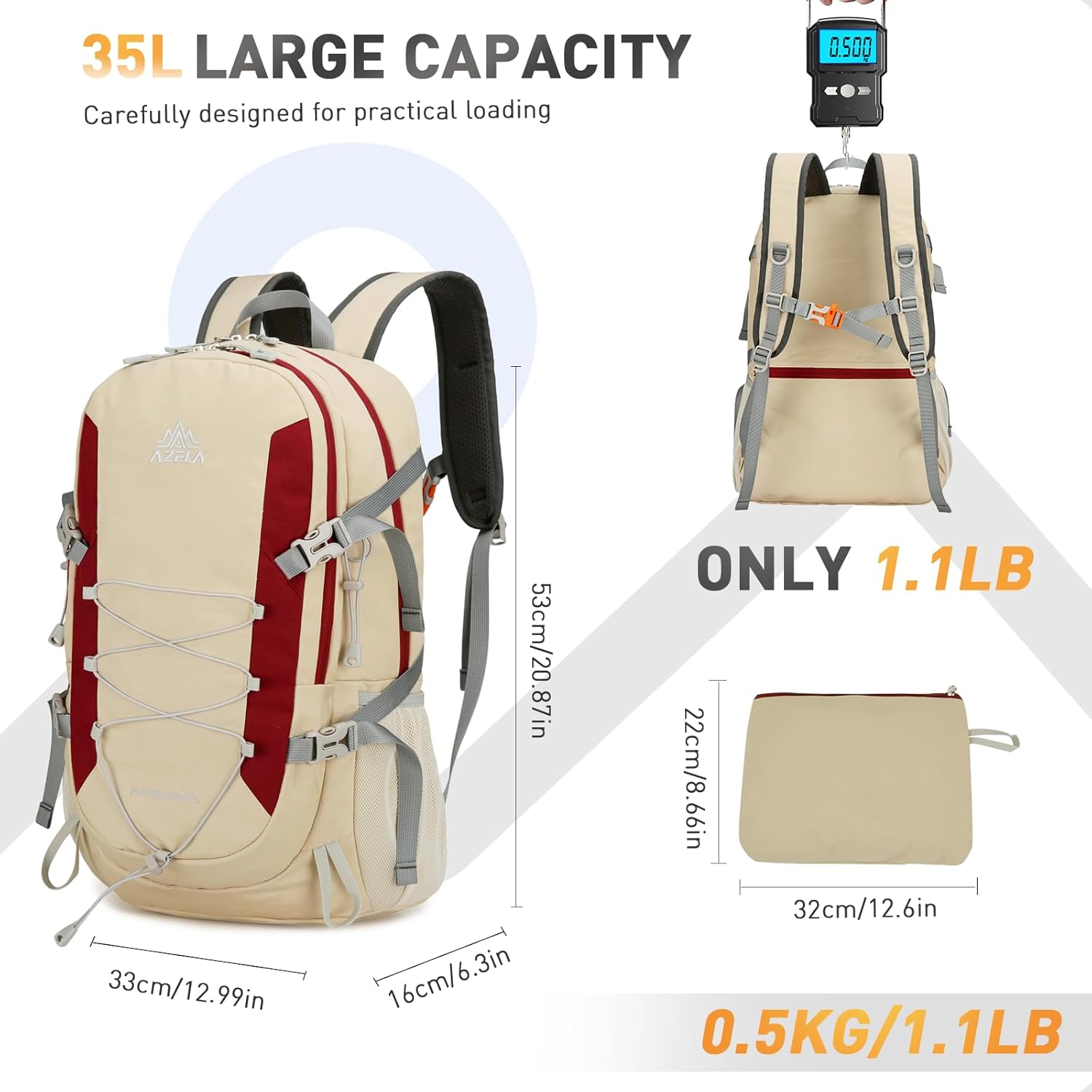 Detalle de Geila Rucksack 35L: Durable 2–4 Day Hiking Backpack with Rain Cover