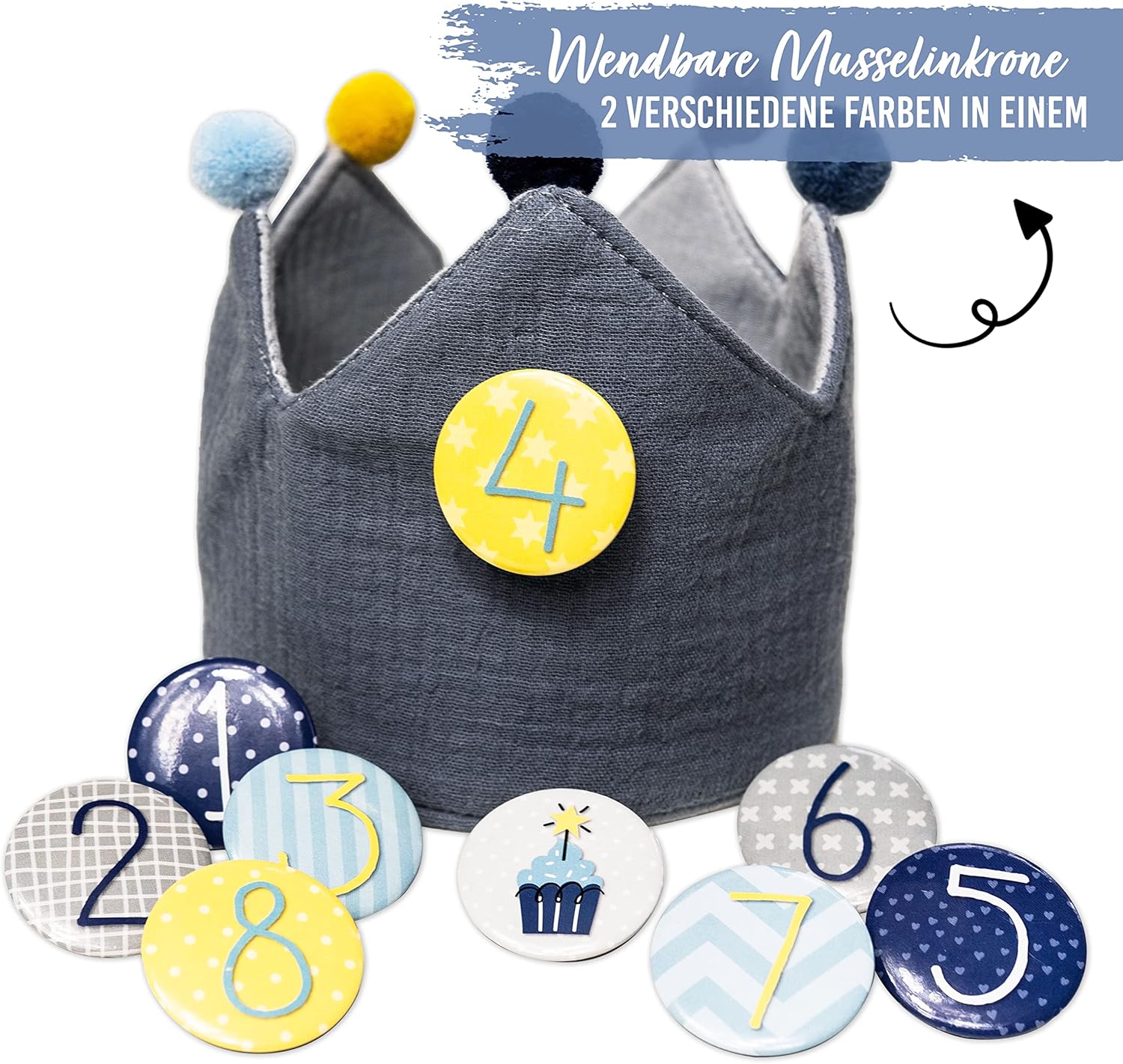 Thumbnail 1 de Papierdrachen Musselin-Geburtstagskrone mit Zahlen (1–8) – Geburtstags-Partyhut für Kinder