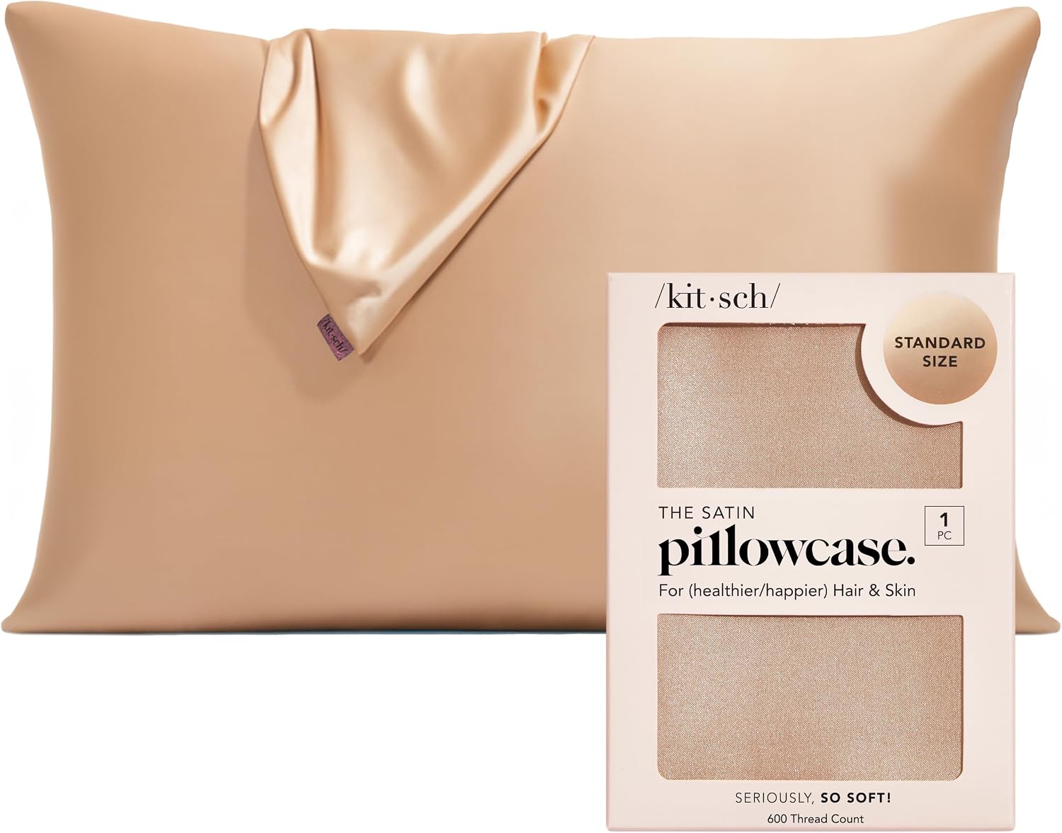 Detalle de Kitsch 61425 Satin Pillowcase with Zipper, Standard 19" x 26", Champagne