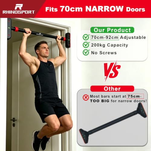 Thumbnail 1 de RHINOSPORT Pull Up & Chin Up Bar for Narrow Doorways (70-92cm) – Heavy-Duty 200kg Load