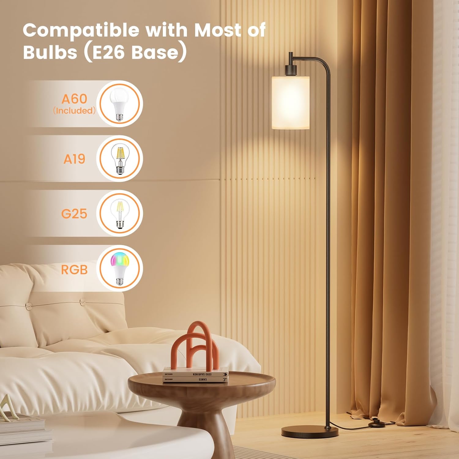 Detalle 2 de SIBRILLE Dimmable Floor Lamp with Linen Shade, Remote Control & 3 Colour Temperatures (9W LED included)