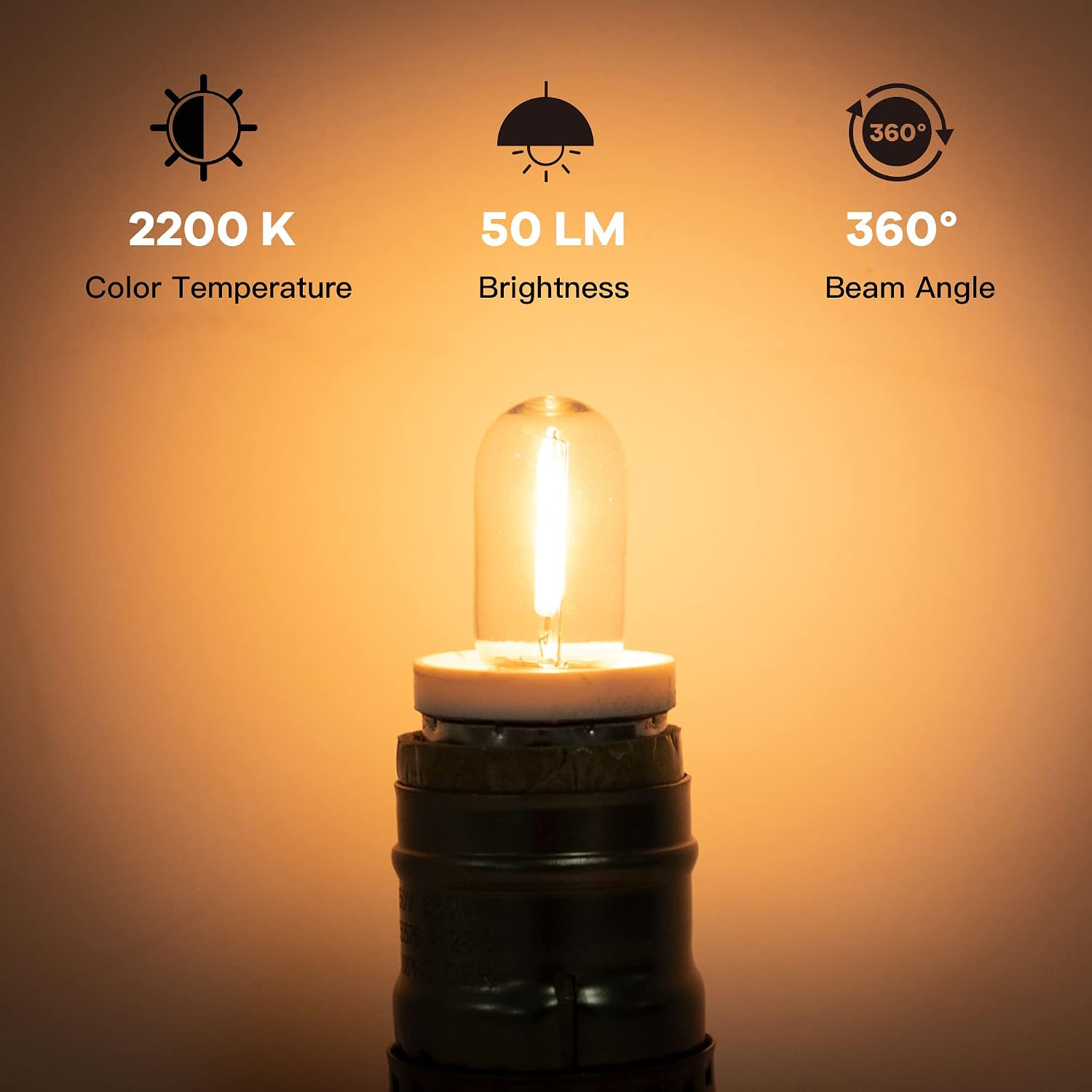 Detalle 2 de Hcnew T16 E12 LED-lampen, 1 W, 2200 K warmwit, bruin glas, 6 stuks