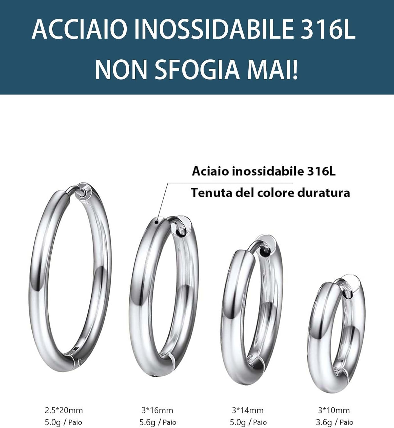 Detalle de PROSTEEL set di orecchini a cerchio da uomo unisex in acciaio 316L placcati oro e metallo nero (3 o 4 pezzi)