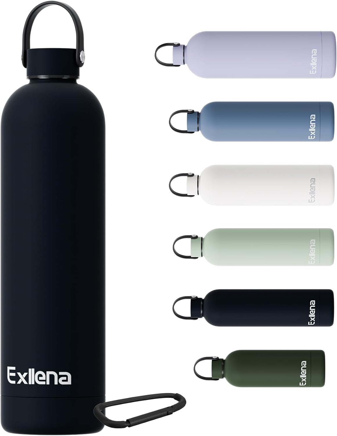 Detalle de Exllena 1l Black Stainless Steel Water Bottle 🚰