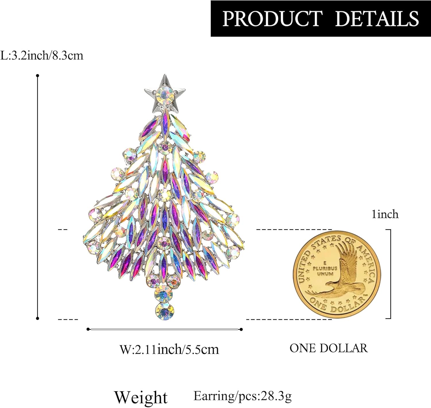 Thumbnail 3 de Broche Clearine en forme de sapin de Noël étoile cristal strass marquise
