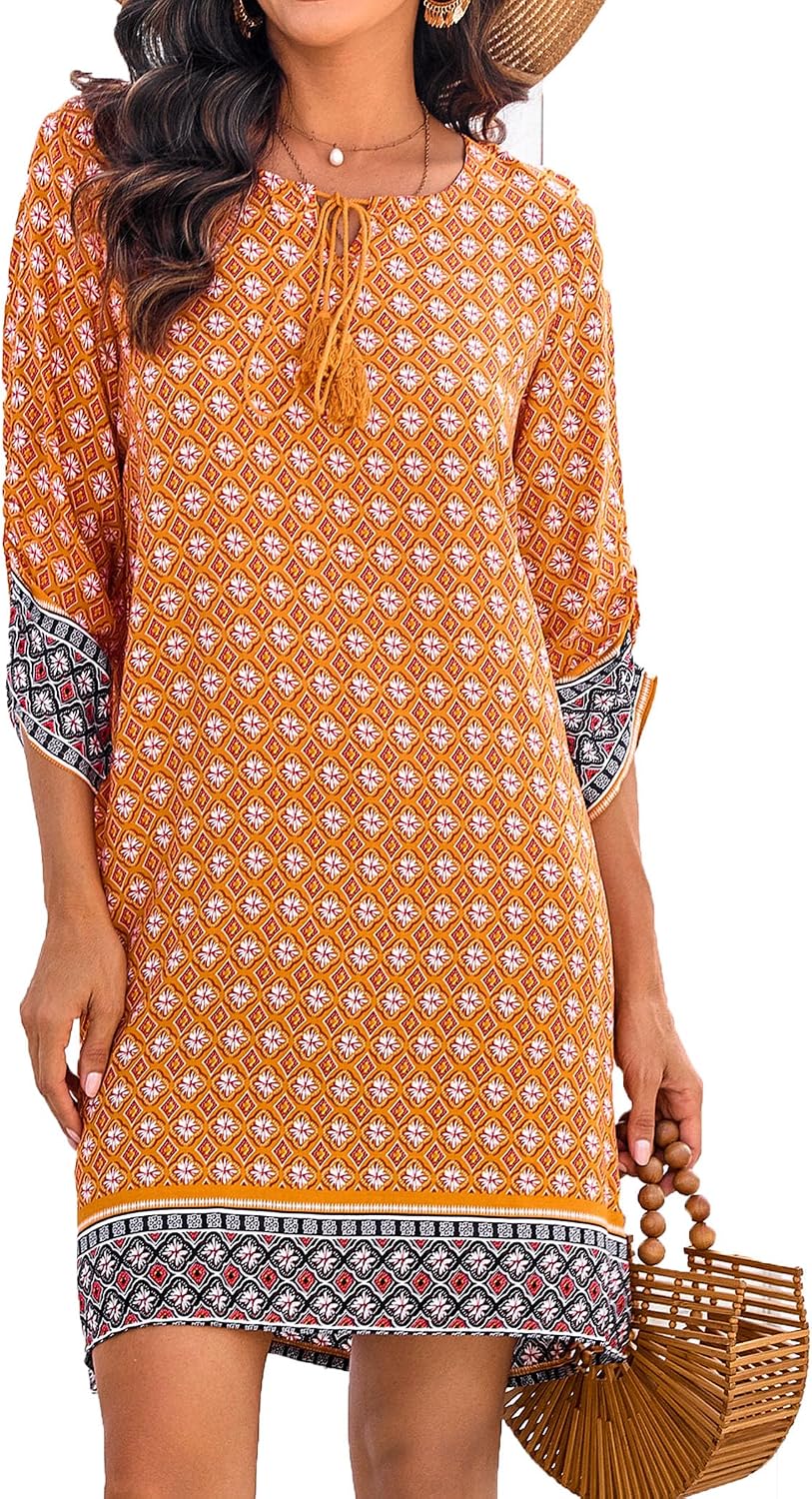 Detalle de Zeagoo Robe d'été pour femme — robe bohème, manches 3/4 et coupe décontractée
