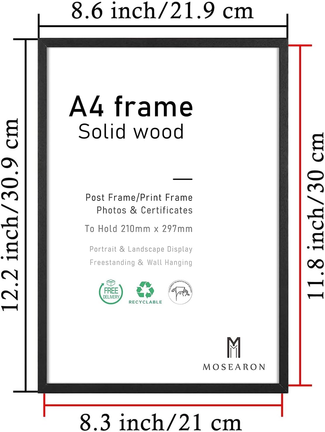 Thumbnail 1 de A4 Wood Photo Frame 21x30cm Black