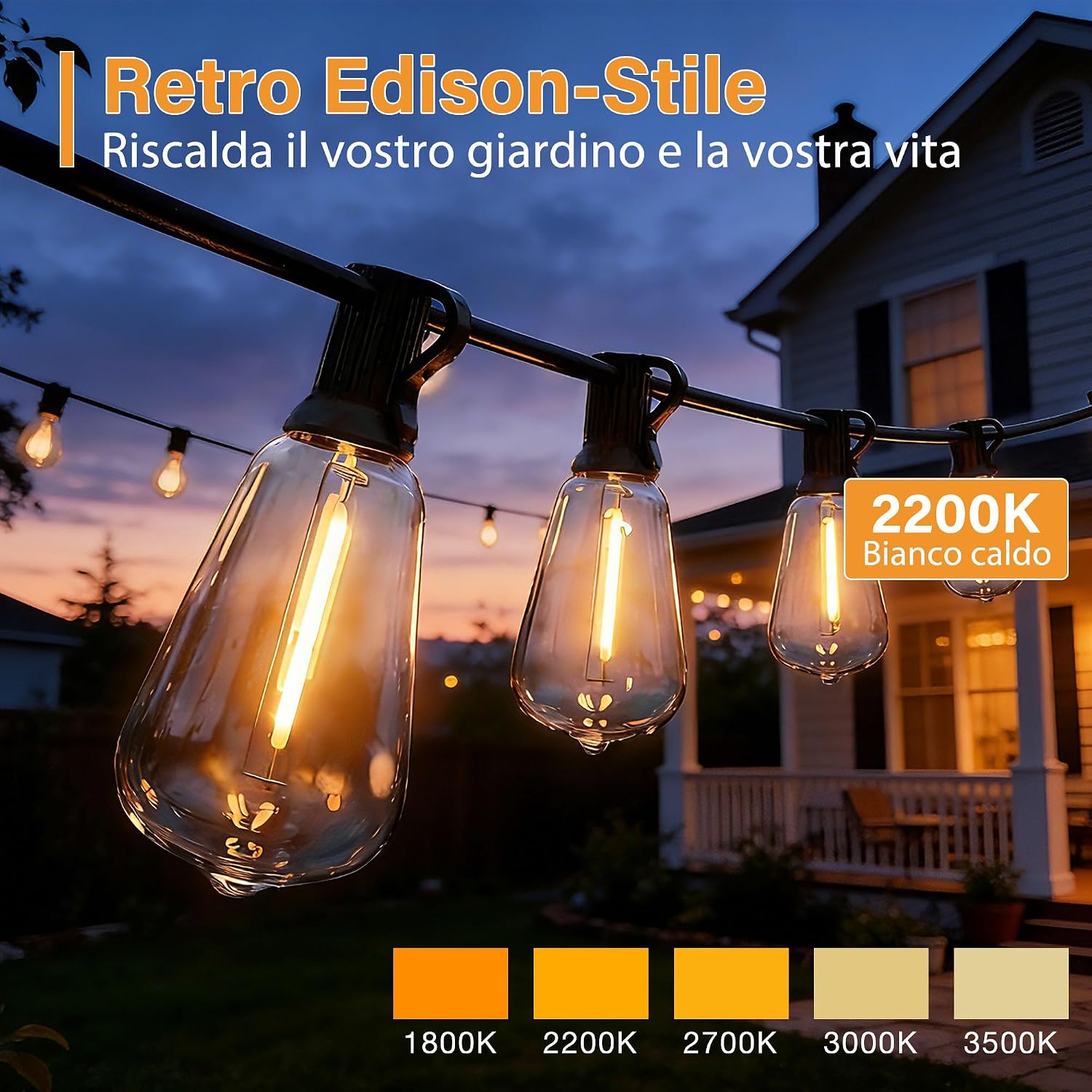 Thumbnail 2 de HeiPard LED Catena Luminosa per Esterni Storm 10M con Telecomando e Timer – 15+1 Lampadine, IP45, Luce Bianca Extra Calda