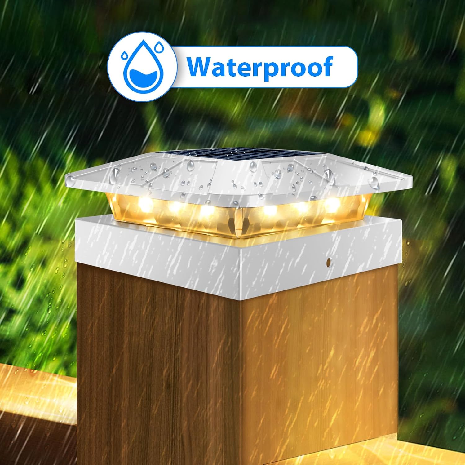 Detalle de Peasur Solar Post Lights White Frame (4 Pack) – 3 Modes, Dimmable, IP Weatherproof for 4x4 Posts