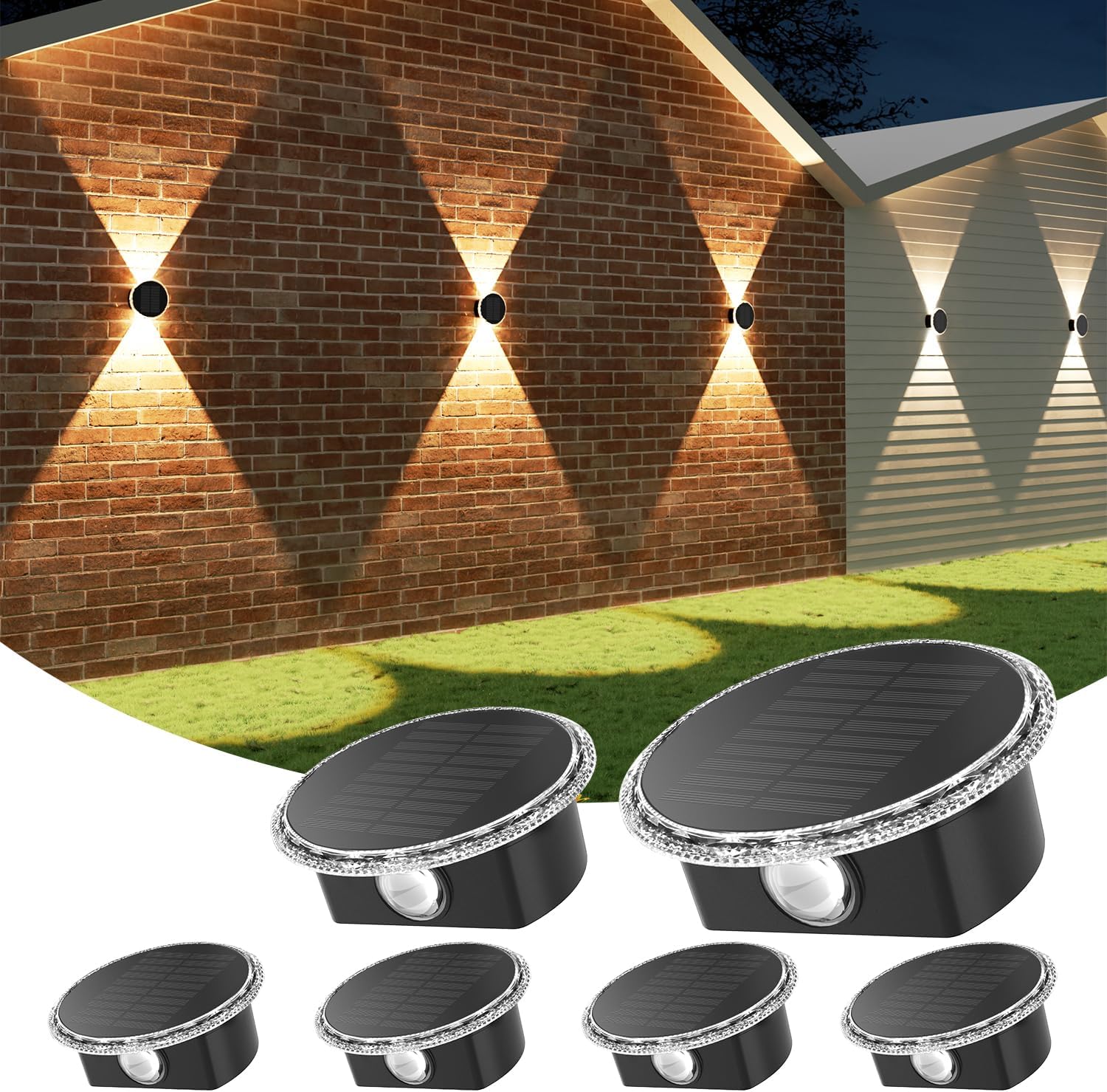 Detalle de ELLASAY Solar Wall Lights Outdoor (6-Pack) – Up & Down Light, IP65, 3 Colour Modes