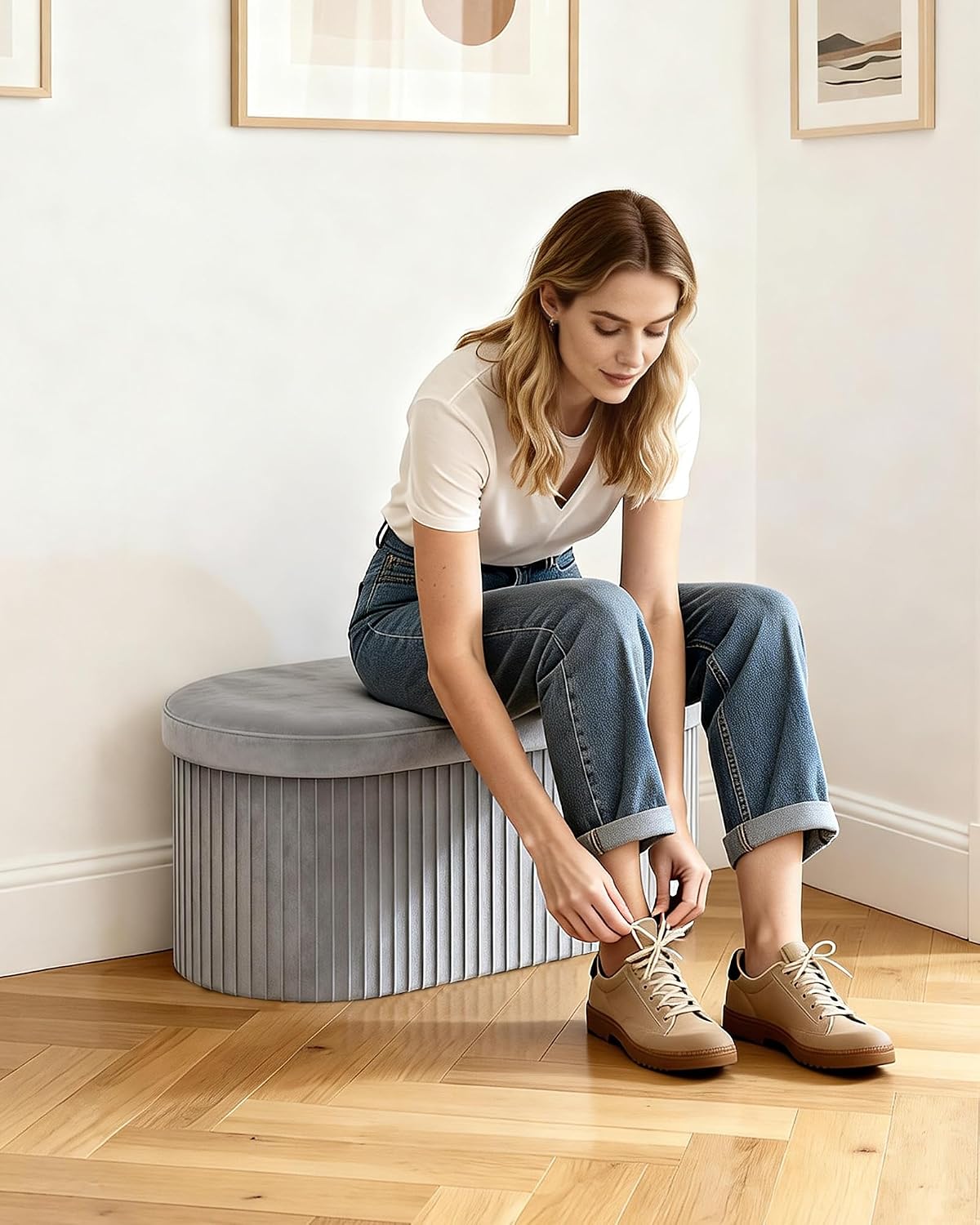 Thumbnail 5 de GLAXYFUR Folding Storage Ottoman, 30 x 15 x 15 Inches
