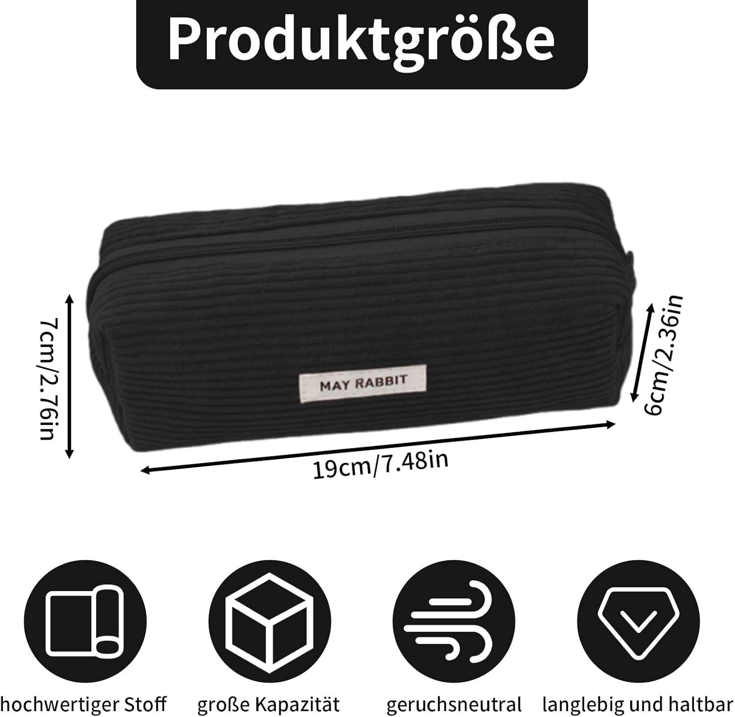 Thumbnail 1 de huoflame Federmäppchen aus Cord – großes Retro-Mäppchen mit Reißverschluss (Rosa/Schwarz)