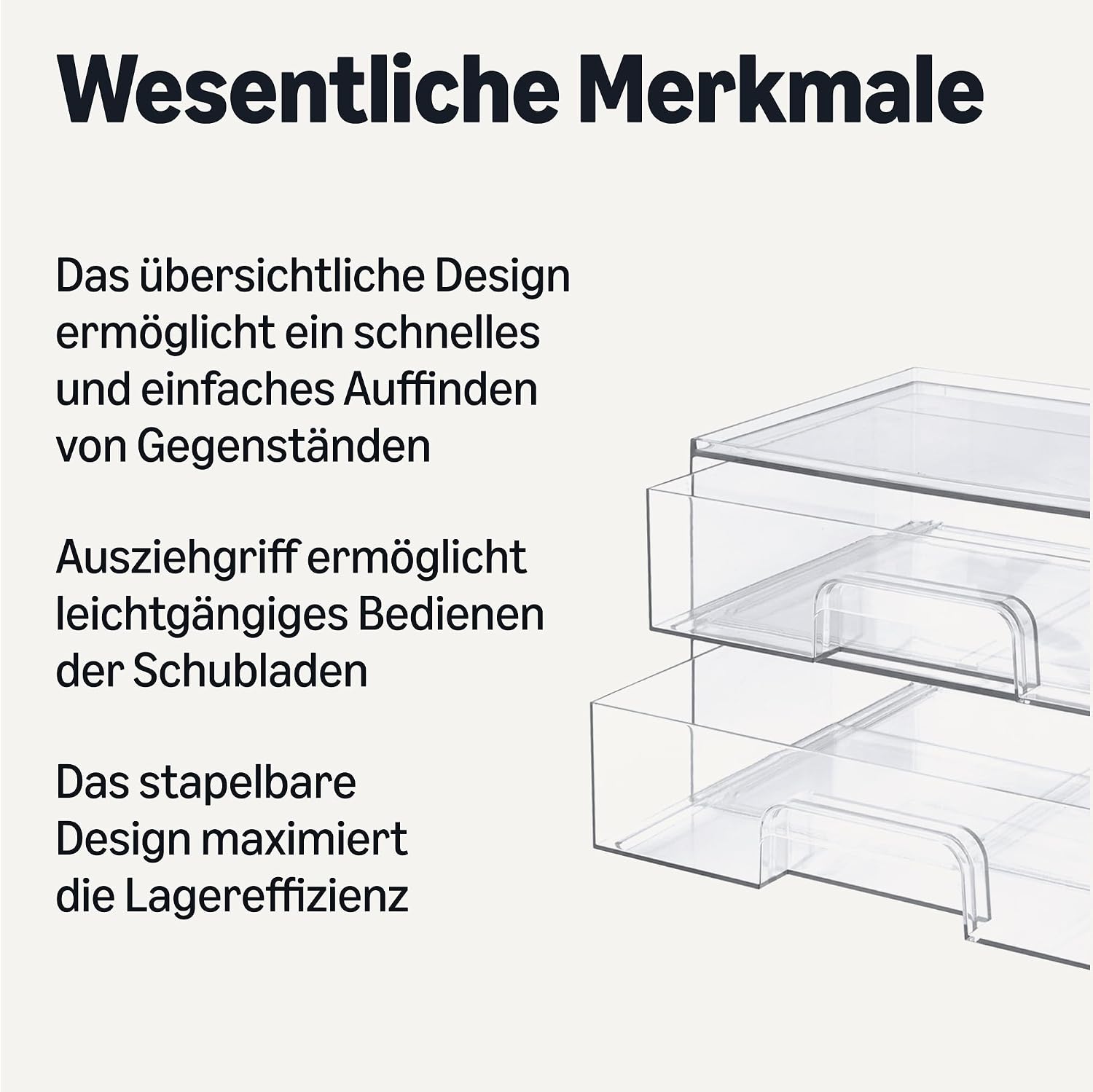 Detalle de Amazon Basics stapelbare Aufbewahrungsschubladen aus Kunststoff (transparent), 2er-Set – Make-up-Organizer