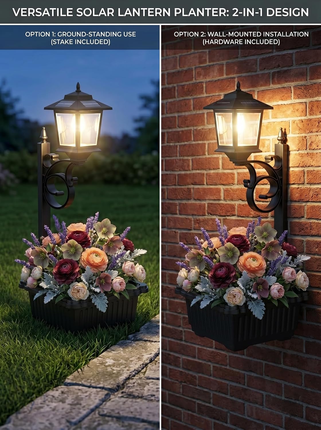 Detalle 2 de DOESLAG SL0155P2 Solar Planter Lamp Posts, 2-Pack, Black Plastic