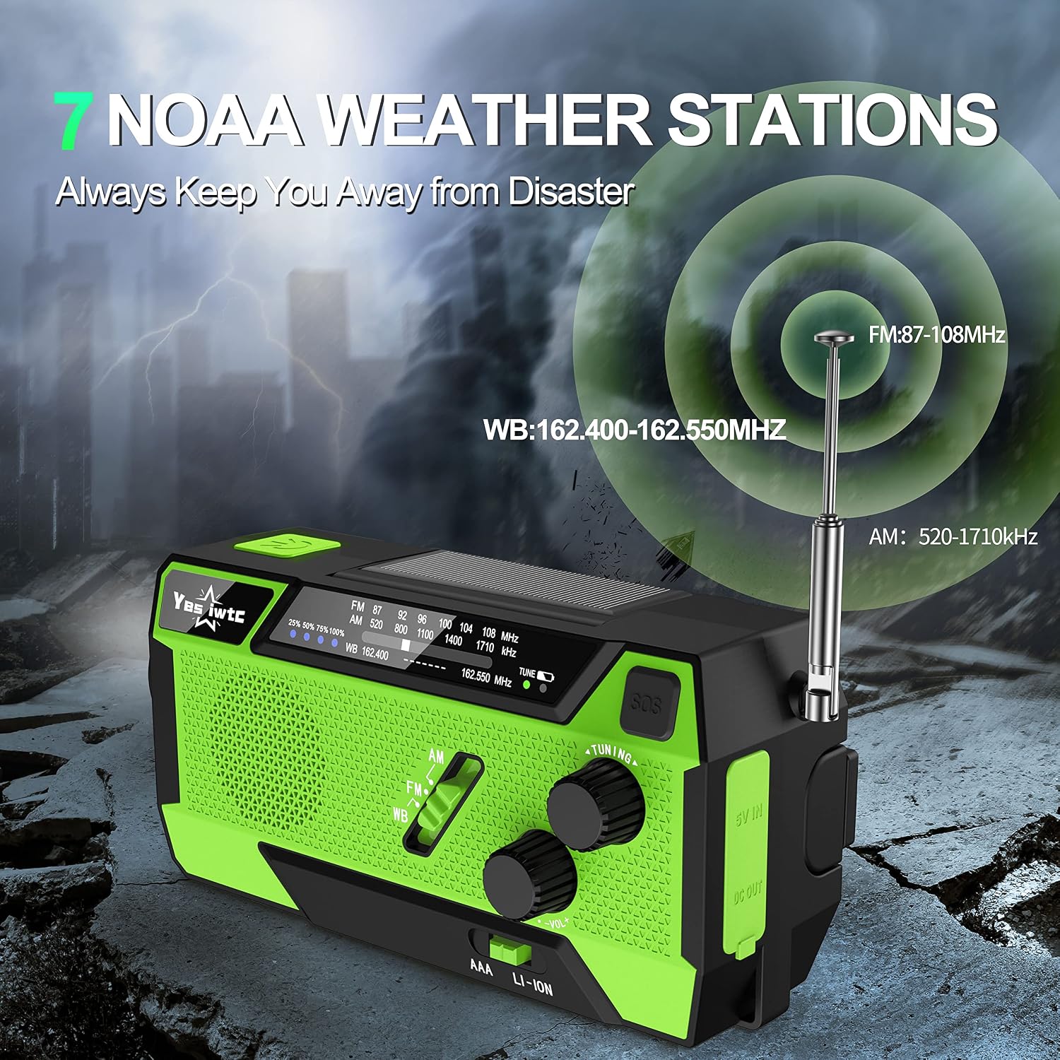 Thumbnail 2 de yesiwtc E30G-VINE NOAA Weather Radio, 7400mWh, Solar, Hand Crank and SOS