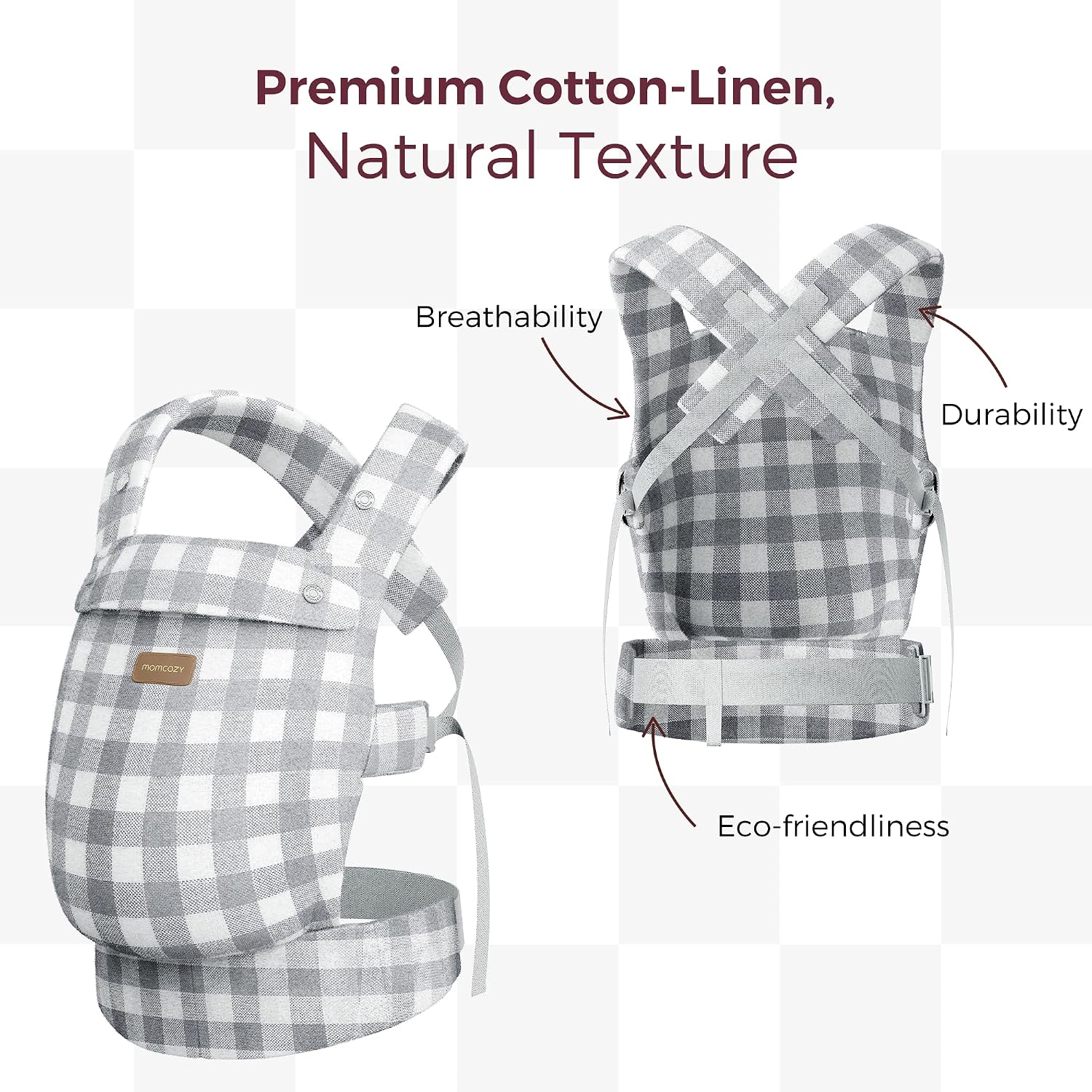 Thumbnail 2 de Momcozy Baby Carrier for 3-24M in Cotton Linen Slate Checker