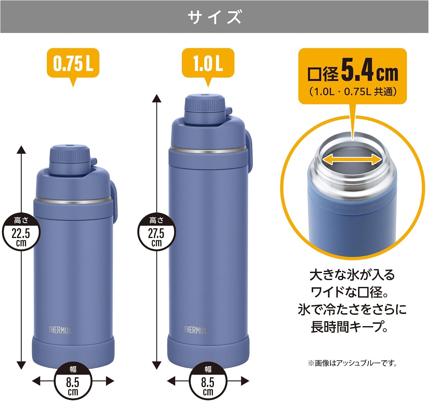 Thumbnail 3 de サーモス FJU-1000 ASB 真空断熱スポーツボトル 1L 食洗機対応・キャリーループ付き