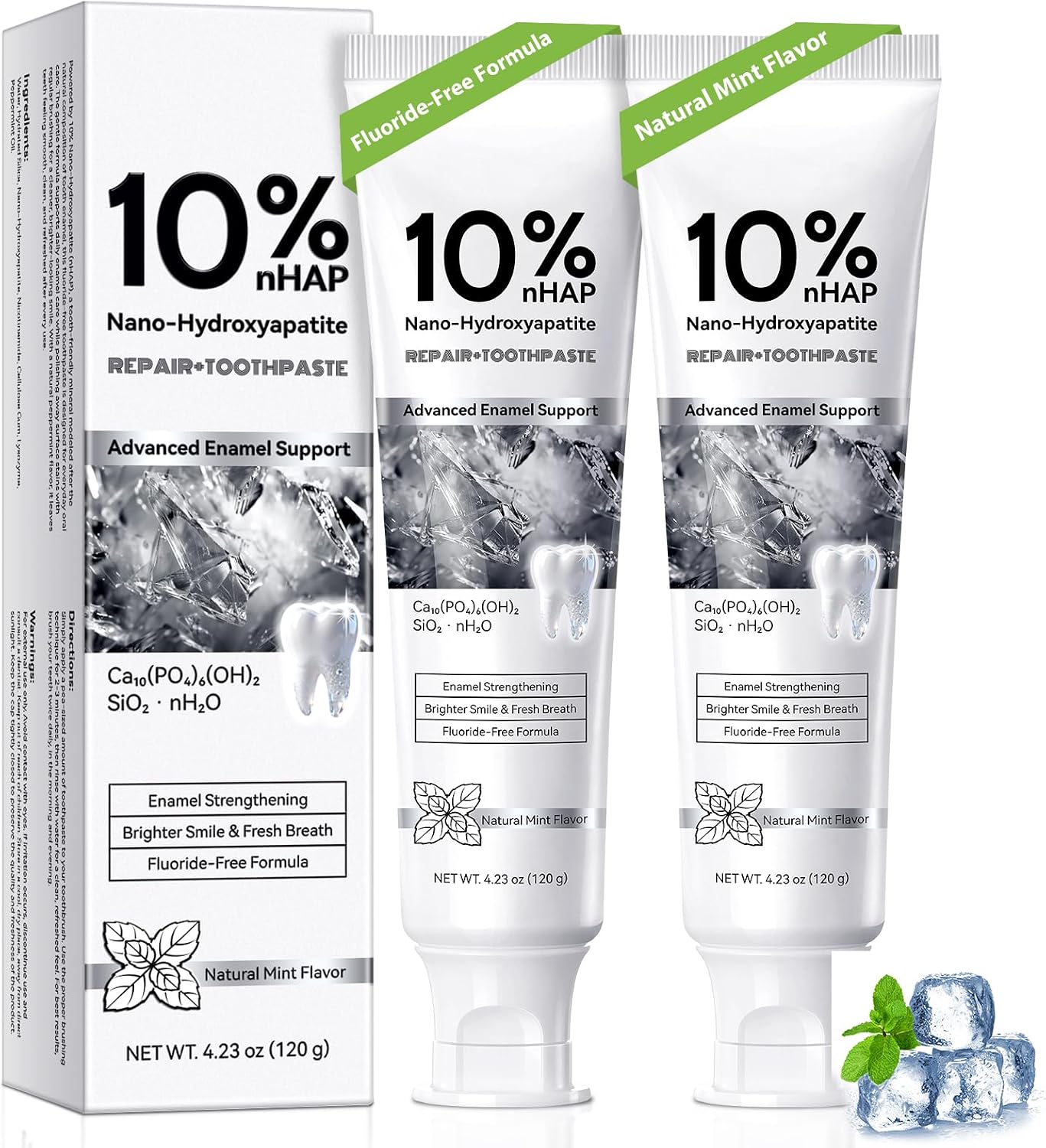 Detalle de ussQinVM 10% Nano Hydroxyapatite Toothpaste, Fluoride-Free Mint, 2-Pack