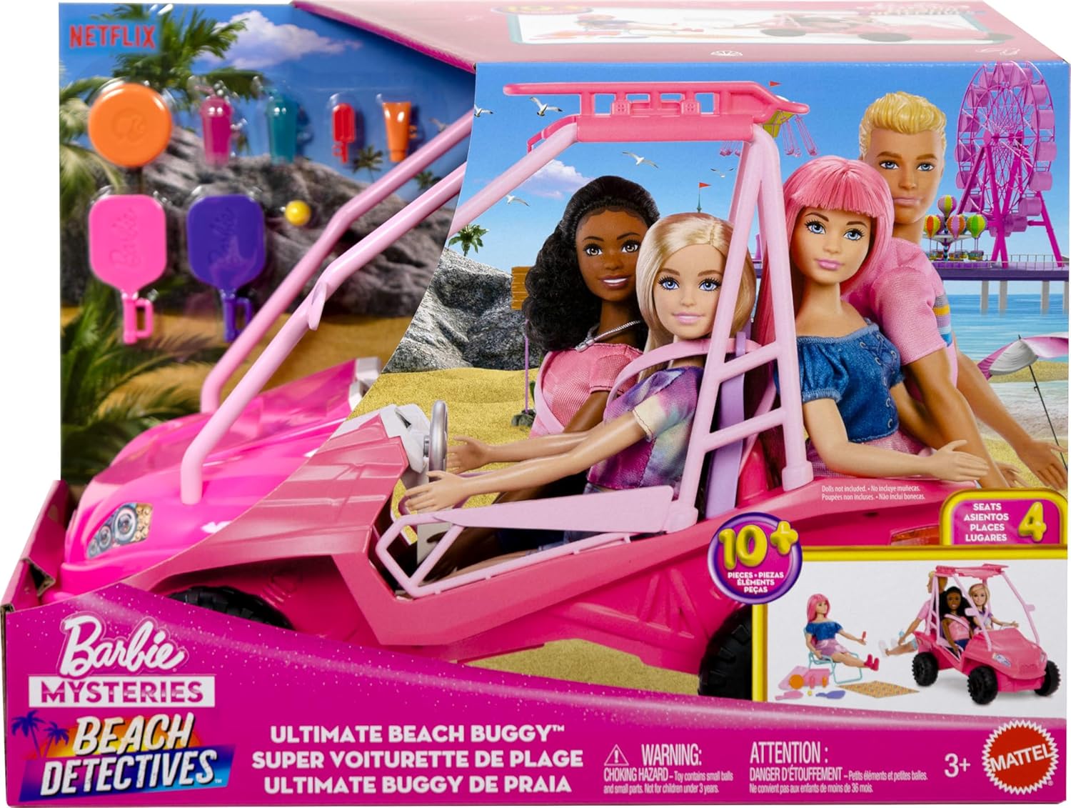 Detalle de Barbie Mysteries: Beach Detectives – Strand-Abenteuer mit Buggy und über 10 Zubehörteilen (JFV68)