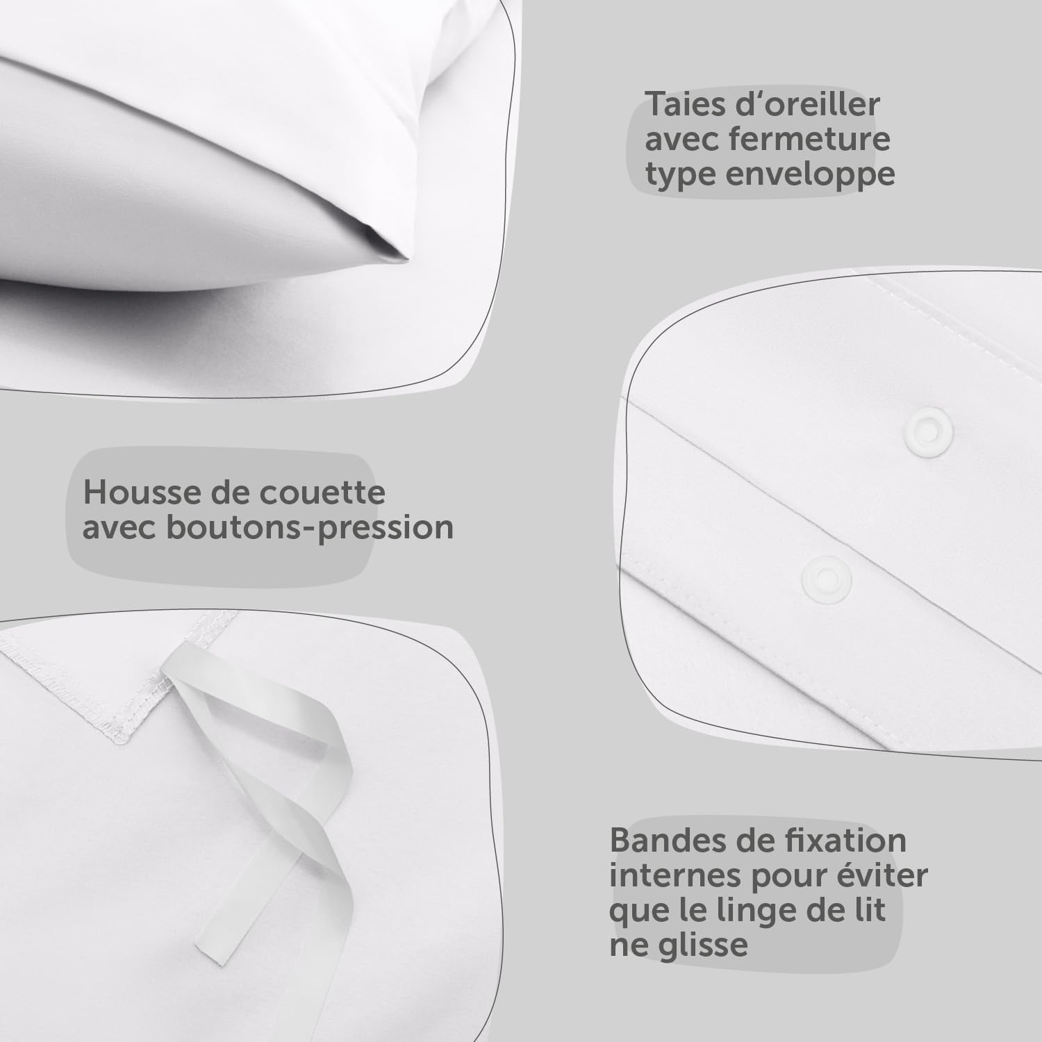 Detalle de Blumtal Housse de Couette 200x200 + taie d'oreiller 40x80cm – Parure de lit été en microfibre certifiée Oeko-Tex