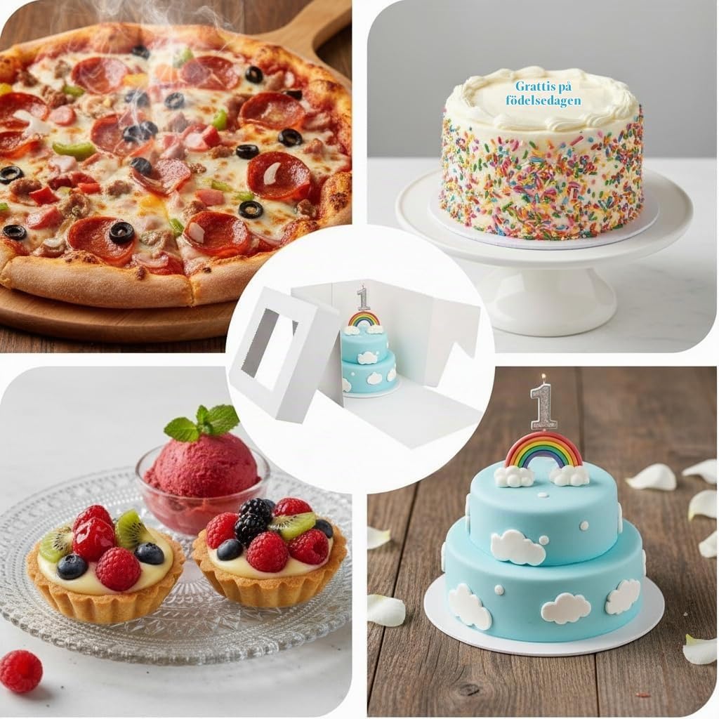 Detalle 2 de KUOGAS tårtlådor med fönster, 25 × 25 × 20 cm, 10-pack med brickor