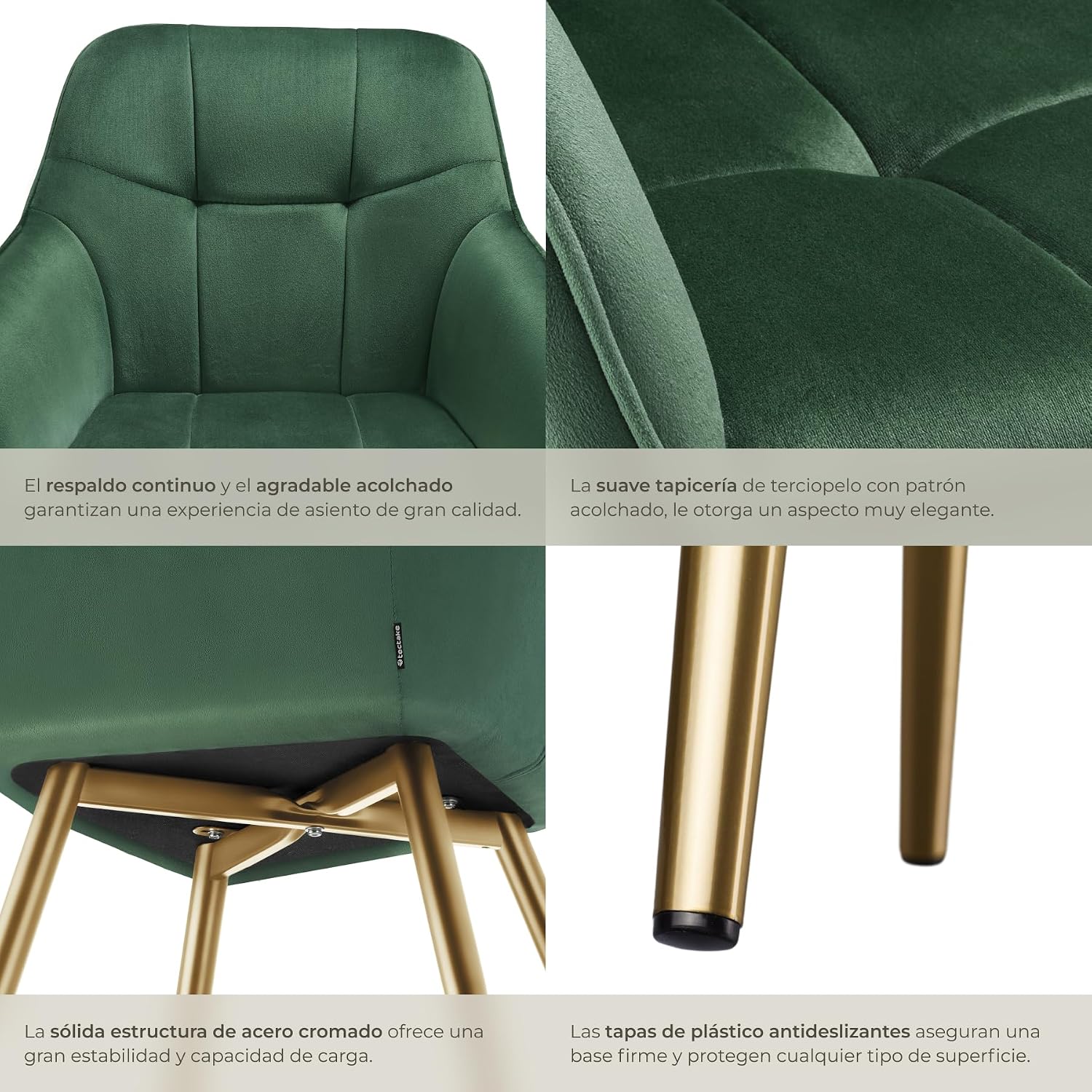 Thumbnail 6 de tectake Silla de comedor elegante verde