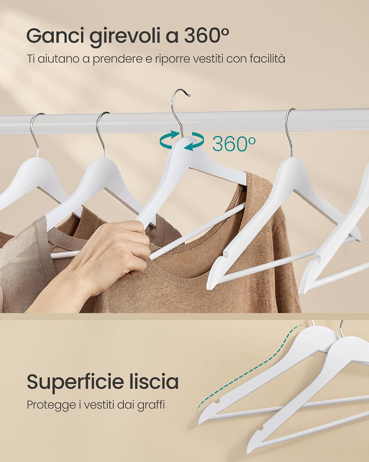 Detalle de SONGMICS Grucce appendiabiti in legno 10 pezzi