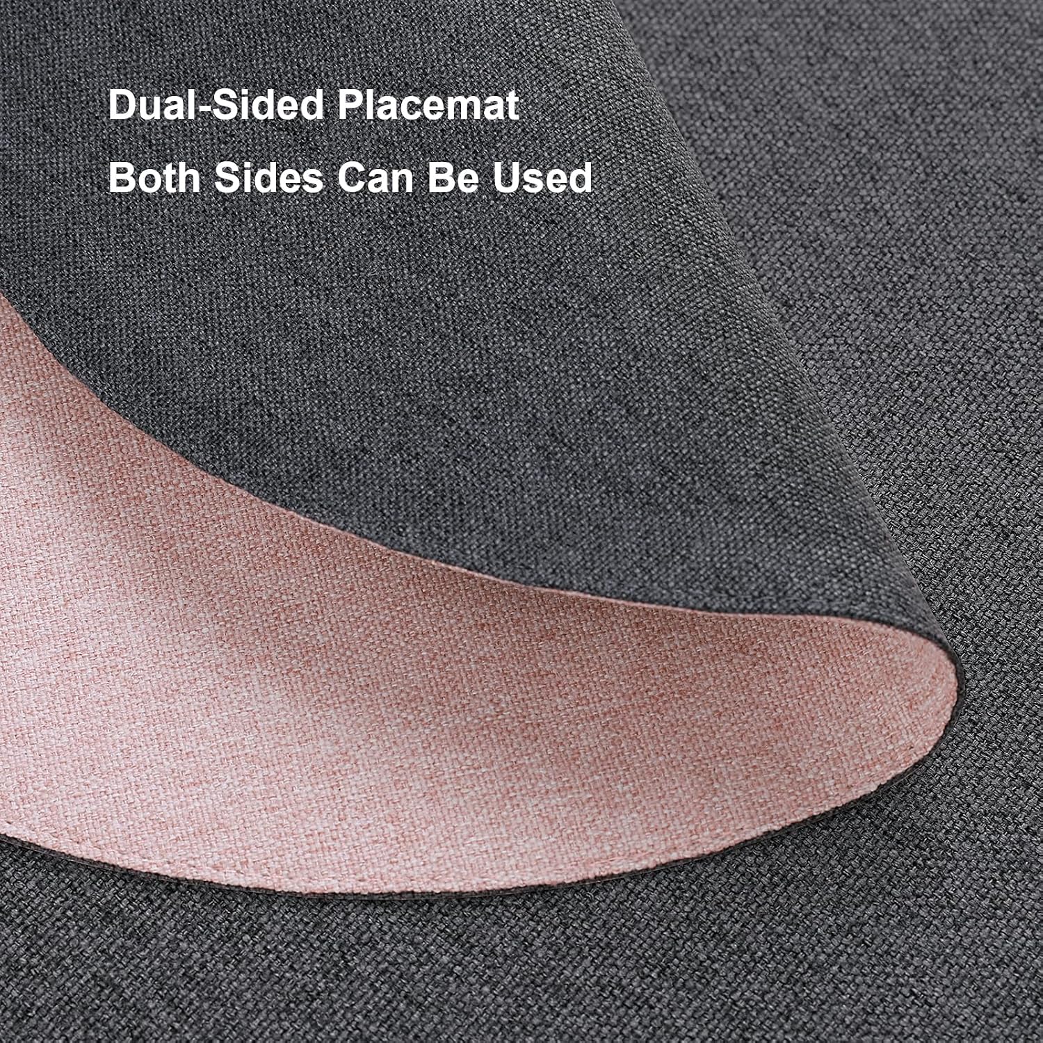 Detalle 2 de Banchif Tischsets Ø38 cm aus Leinenimitat, rutschfest, beidseitig genutzt – 8er Set Grau-Rosa