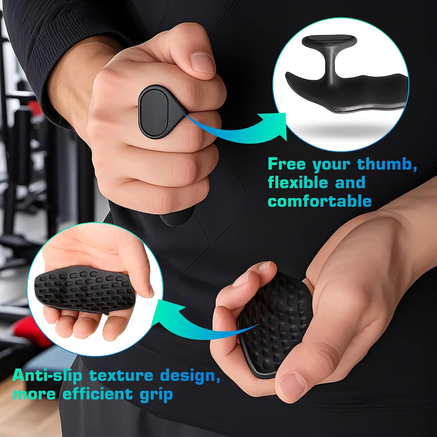 Detalle 2 de MYUDEGEAS Rubber Weightlifting Grips, Fingerless, Ambidextrous, Black