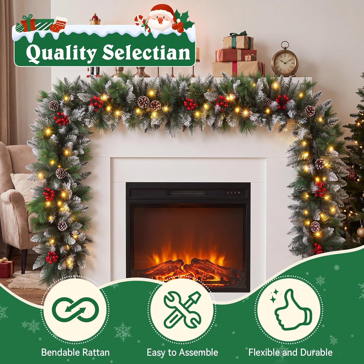 Detalle de Shearly E-96 Pre-Lit Christmas Garland, 275 cm, Pine Cones and Warm White LEDs