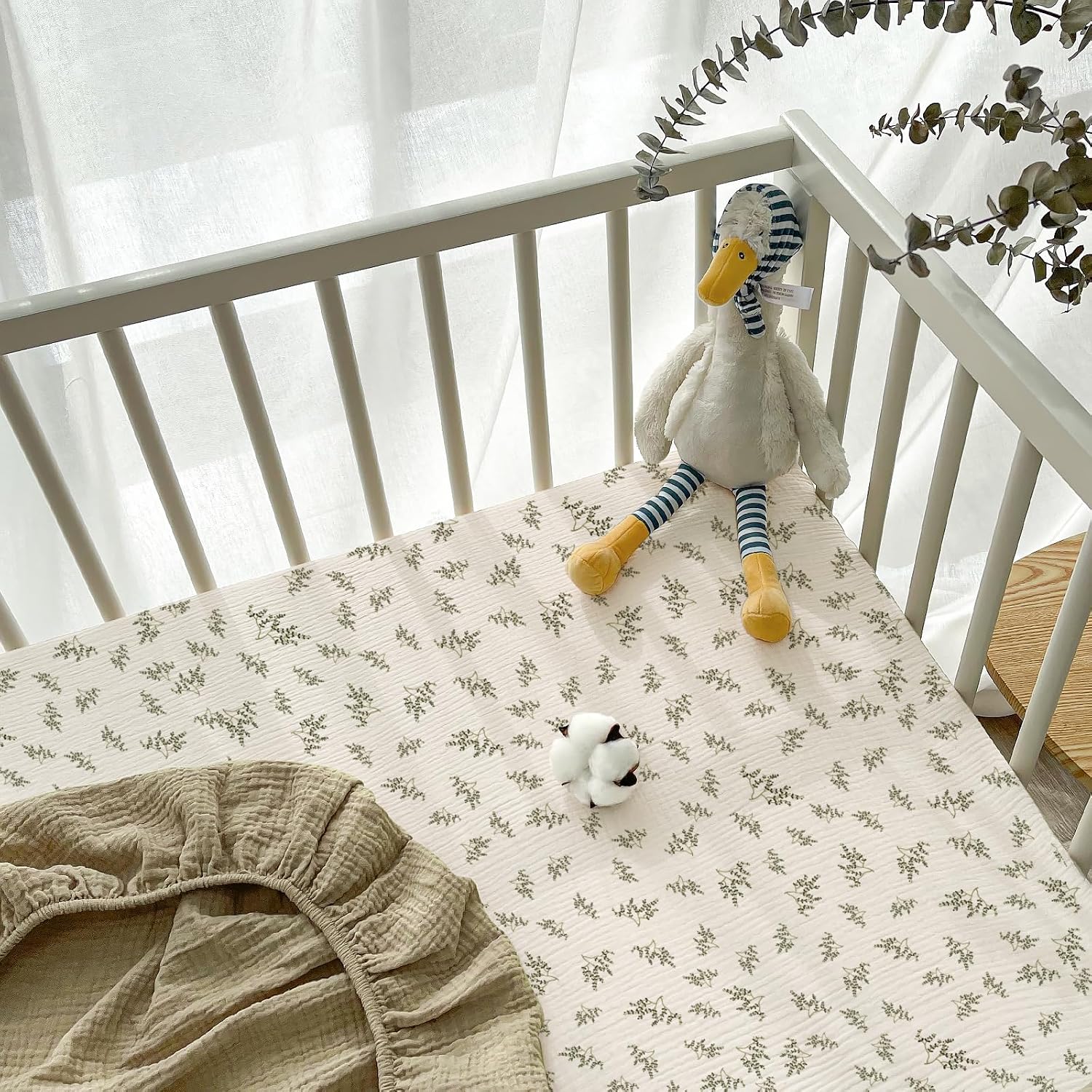 Thumbnail 4 de lulumoon Muslin Crib Sheets, 2-Pack, 100% Cotton, Leaf Print, 28" x 52
