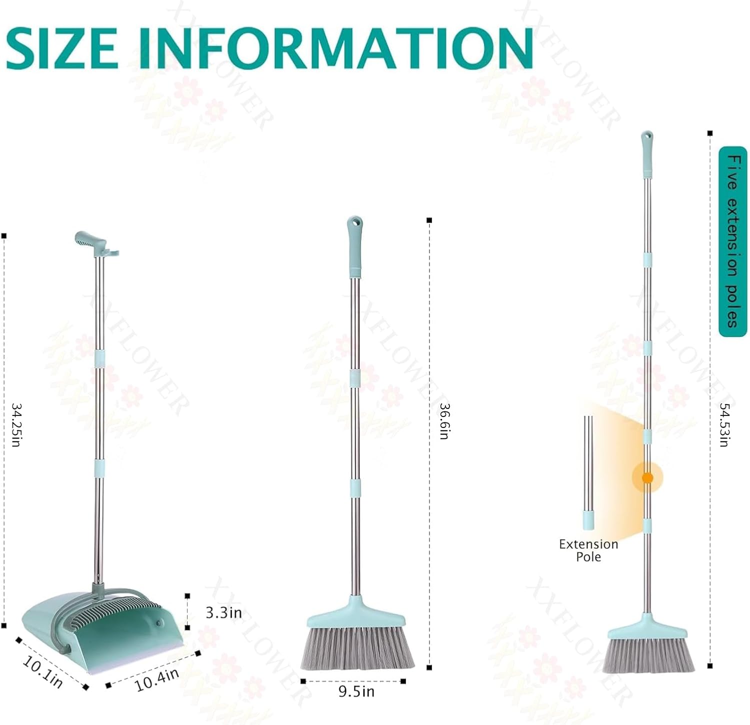 Detalle 2 de XXXFLOWER US-SG-GREEN-SB-GD Broom and Dustpan Set with Cleaning Teeth
