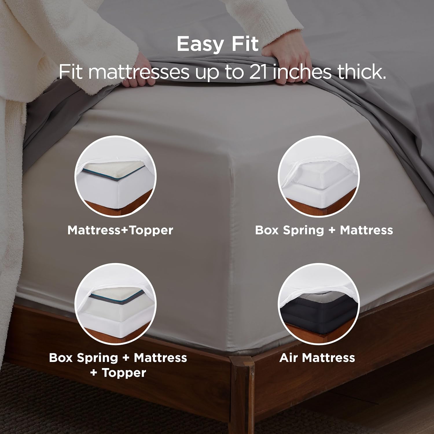 Detalle de Bedsure Fitted Sheet-Solid-Moisture King Fitted Sheet, White, 21-Inch Pocket
