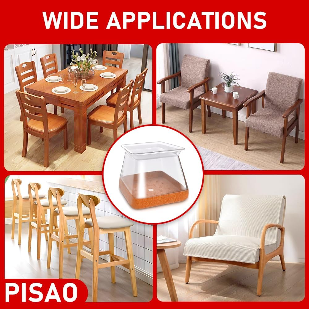 Detalle 2 de PISAO P-02 Chair Leg Protectors, Clear Silicone Caps with Wrapped Felt Bottom