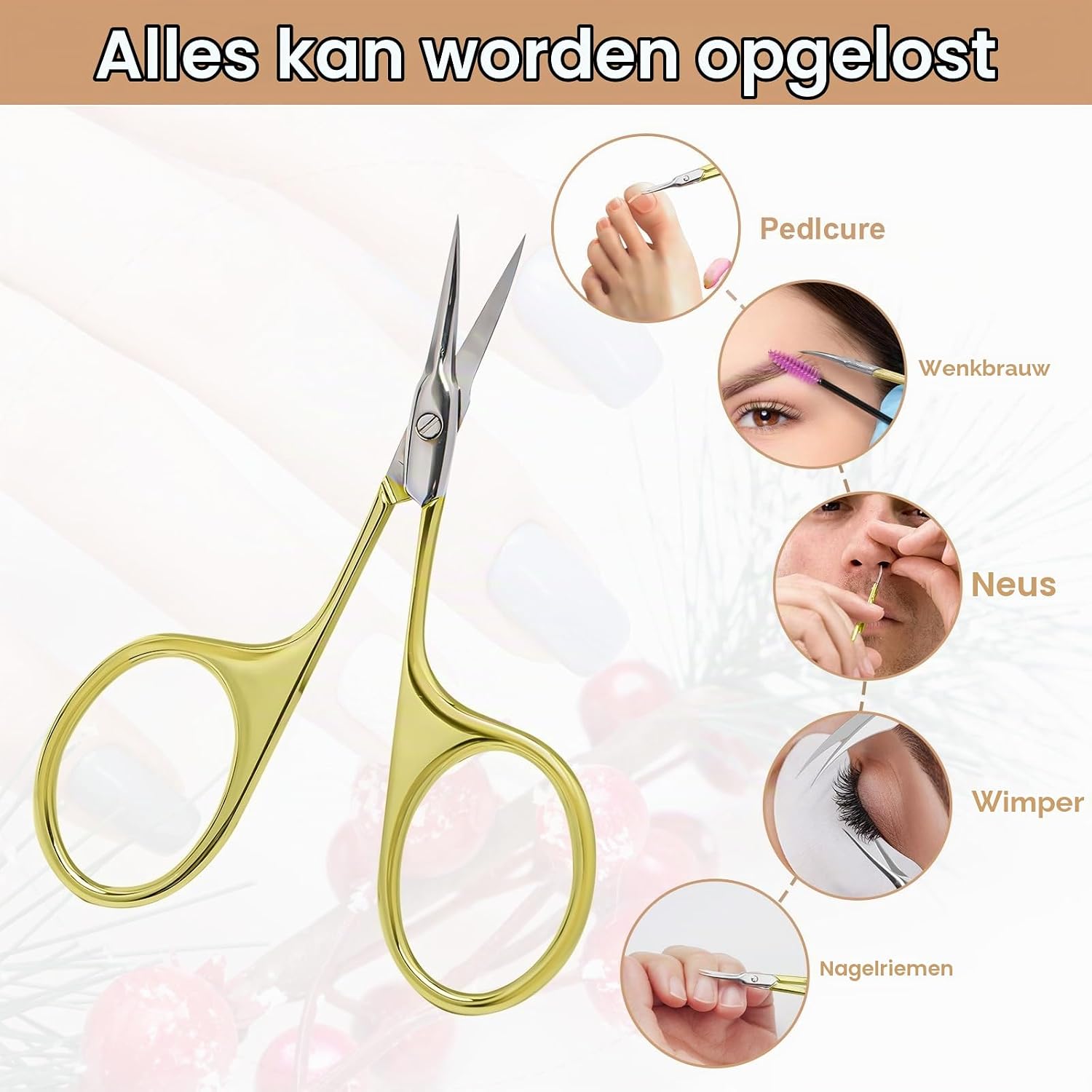 Detalle de CGBE nagelriemschaar met extra fijne gebogen punt, roestvrij staal, goud