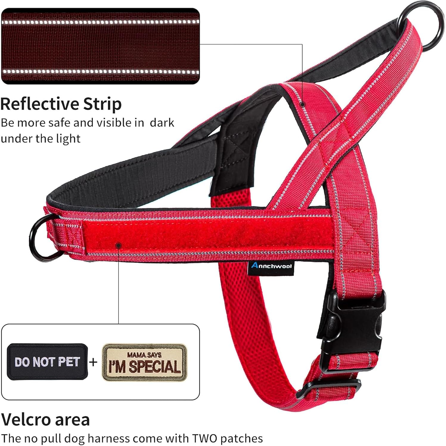 Detalle 2 de Annchwool No Pull Dog Harness with Soft Padded Handle (Red, M)