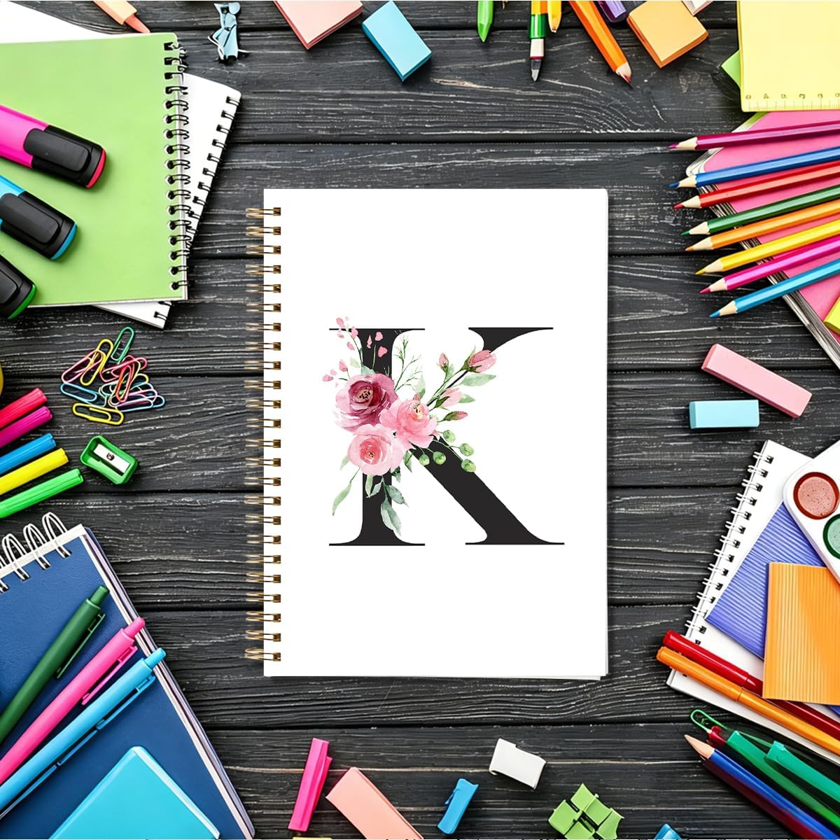 Detalle 2 de kdxpbpz Personalized K Initial Spiral Notebook, Hardcover, 80 Pages