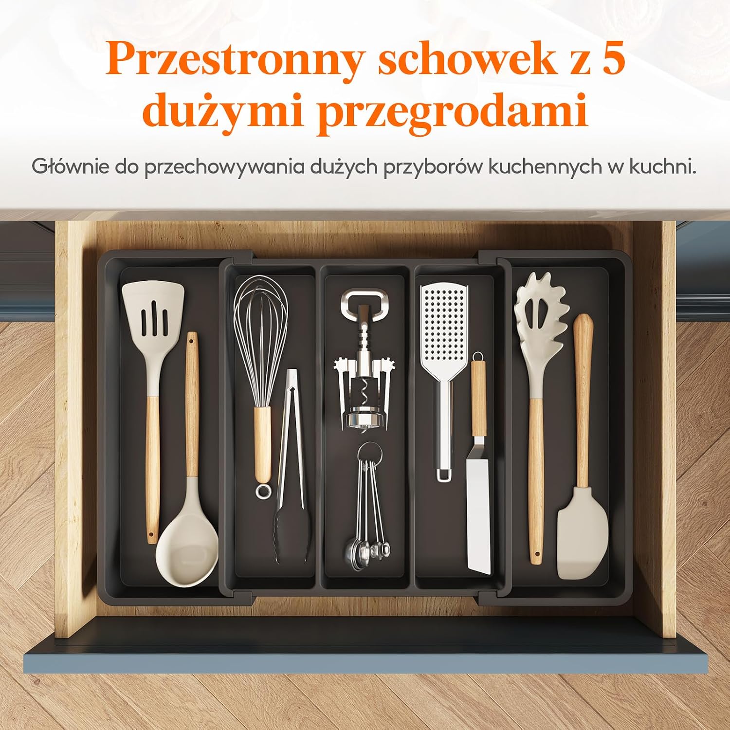 Detalle de Lifewit LH23077.01BL.V1.M01 – rozszerzany organizer do szuflady, 5 przegród, czarny