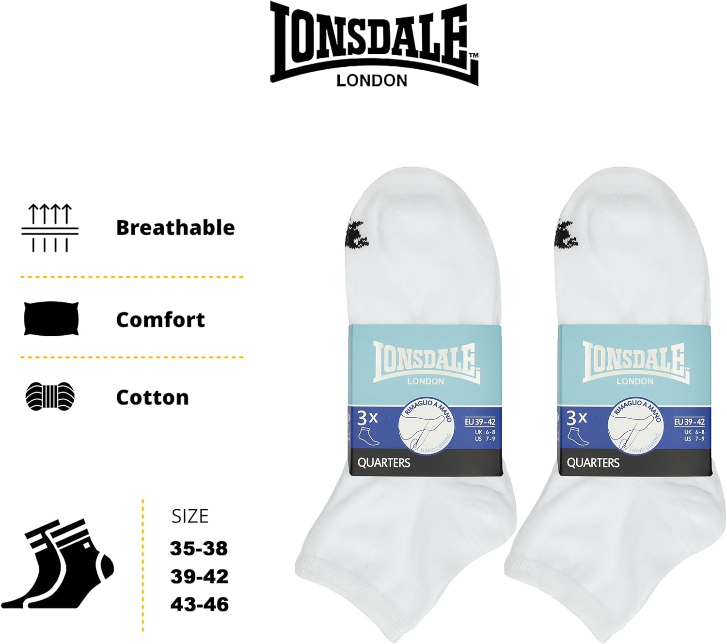 Thumbnail 3 de Lonsdale confezione da 6 paia di calzini corti quarter traspiranti in cotone (uomo/donna)