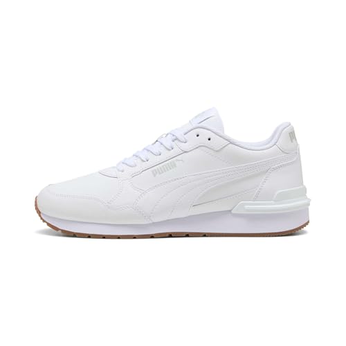 Detalle de PUMA ST Runner Leather V4 Sneaker unisex – Weiß Glacialgrau Kaugummi, Größe 44.5 EU