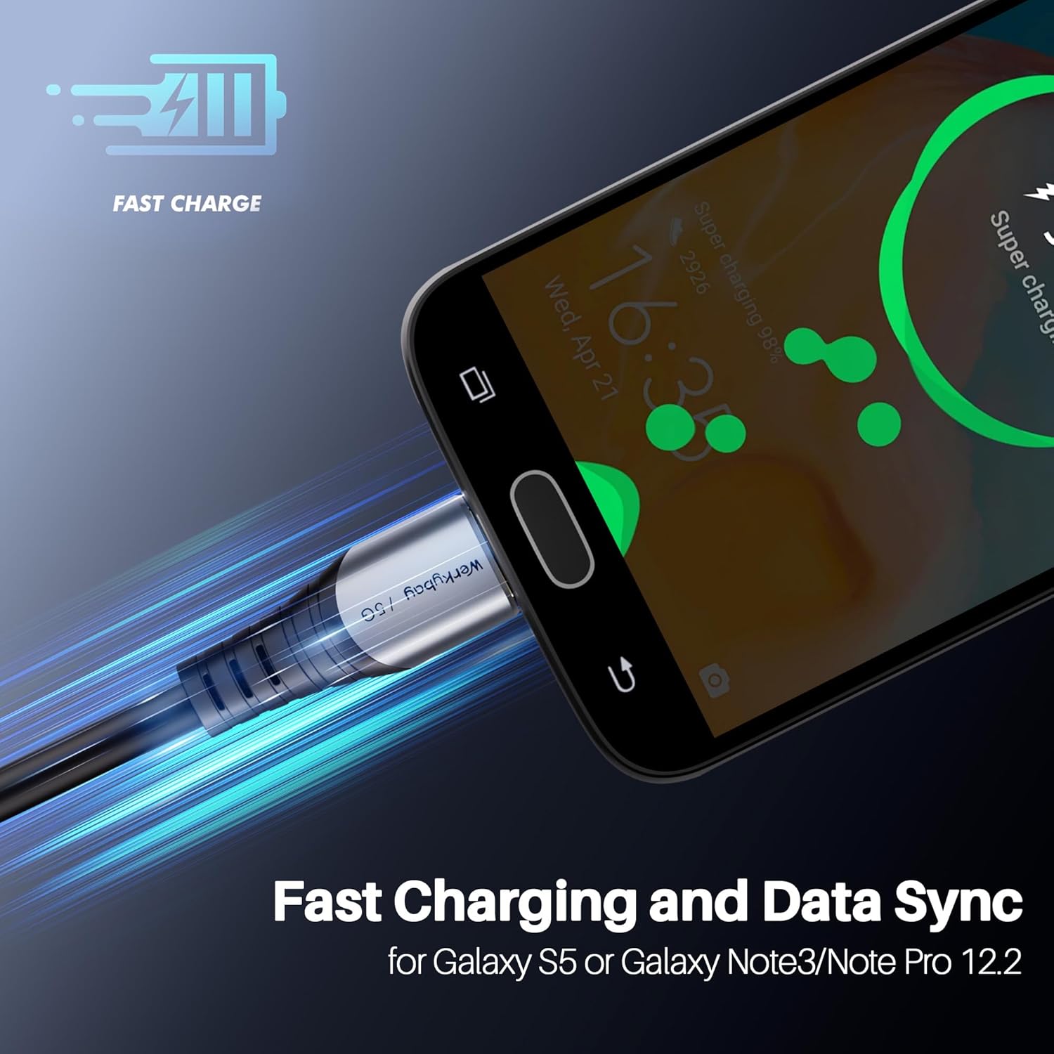 Detalle de Werkybay Micro B 3.0 auf USB C Kabel 2m – robustes USB 3.0 Micro-B zu USB-C Ladekabel
