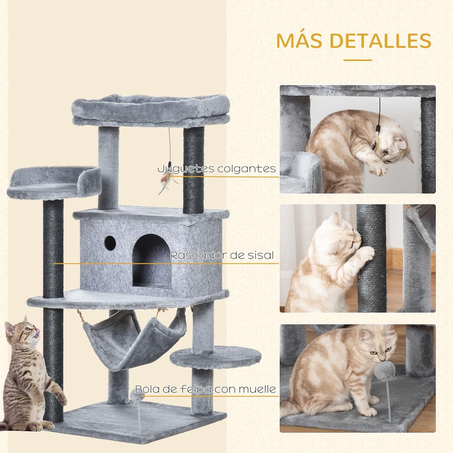 Thumbnail 3 de PawHut Árbol Rascador para Gatos 48x48x107 cm